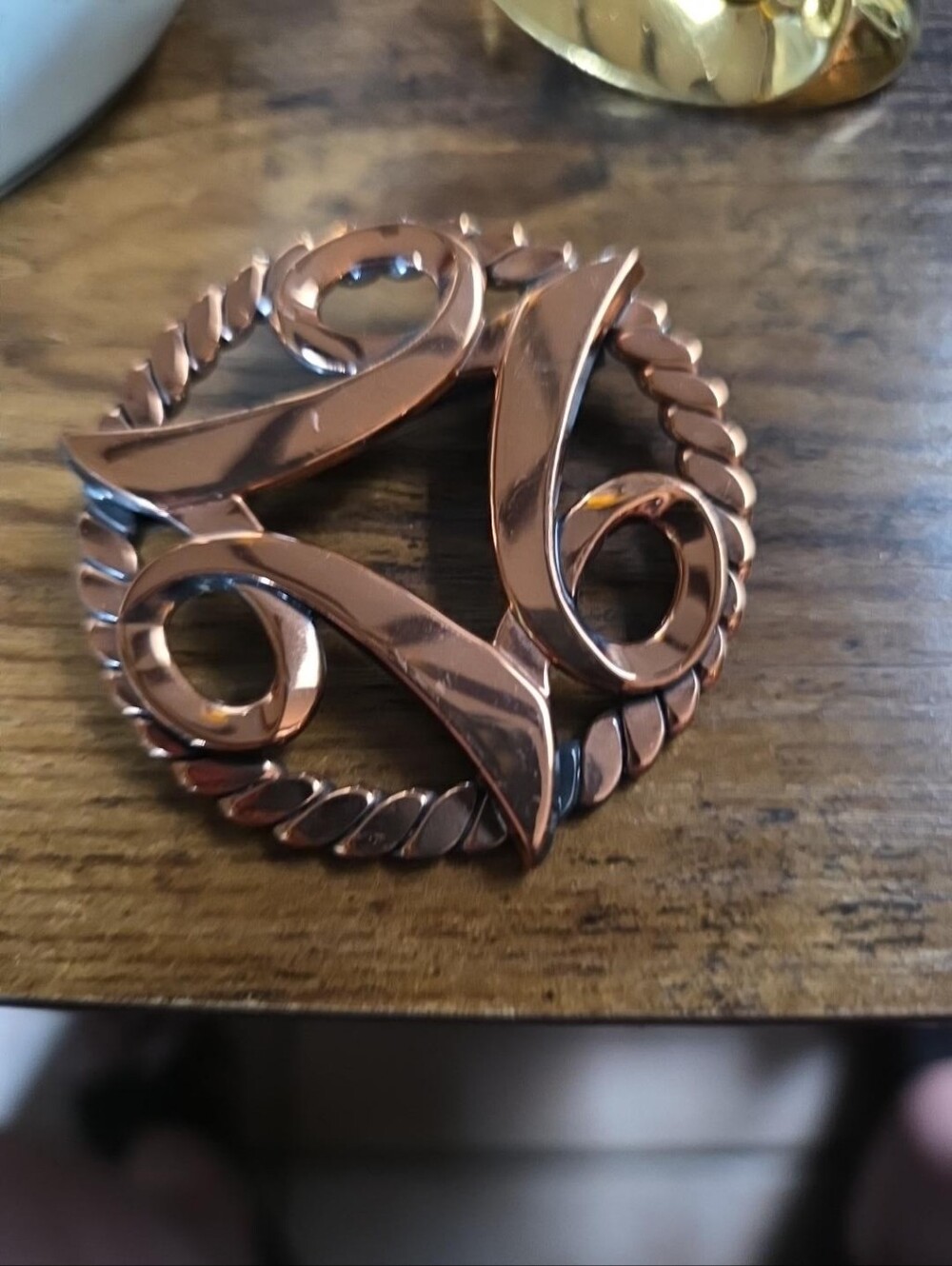 Vintage Solid Copper Modernist Abstract Swirl Brooch Large Statement Pin